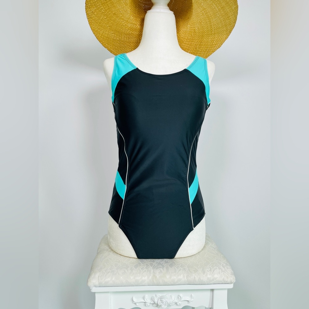 NEW! TEMPT ME race back swimsuit black turquoise M